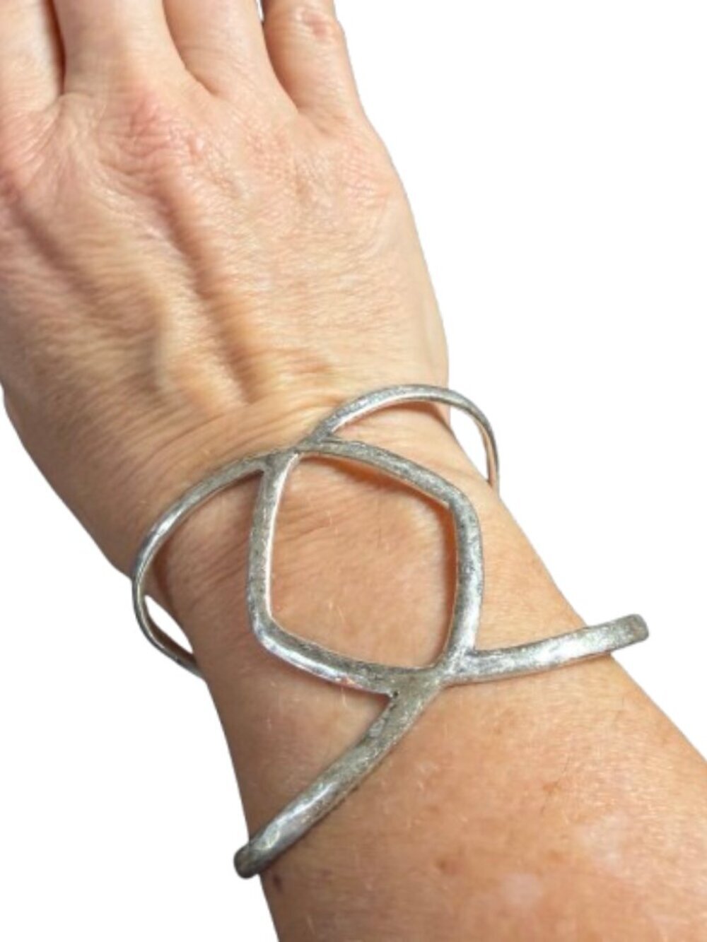 Modern Sculpted Wire Metal Cuff Bracelet Silver Tone Adjustable